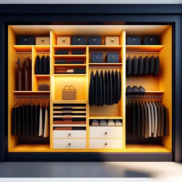 Imagen de un armario ordenado con ropa cuidadosamente organizada por tipo y color, reflejando el estilo personal de una persona.